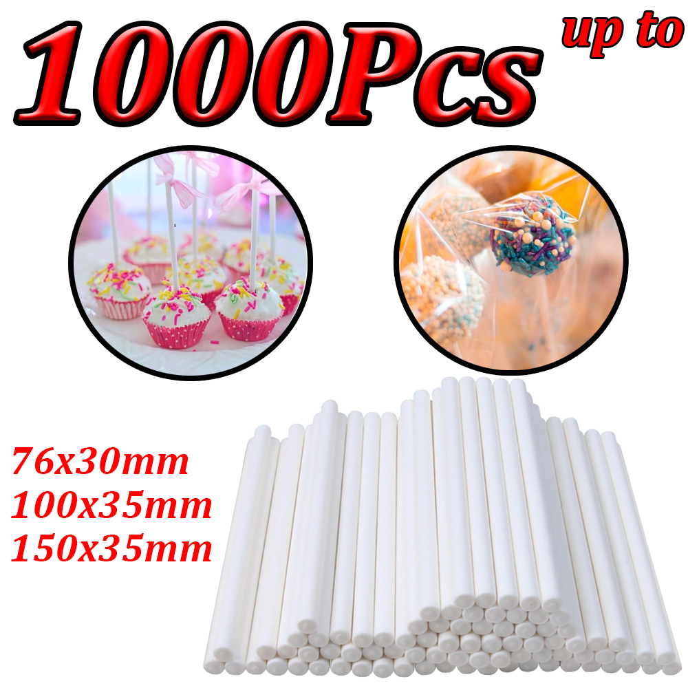 Cotton Candy Cone - 100～1000本入り 紙製ロリポップスティック 無地の白いキャンディロリポップ パーティー、ダイニング、DIY、チョコレート、ケーキ用