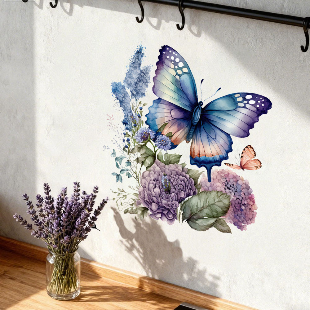 Flower Wall Panel - 水彩蝶花ウォールステッカーデカール花柄動物寝室リビングルームテレビソファ背景壁装飾