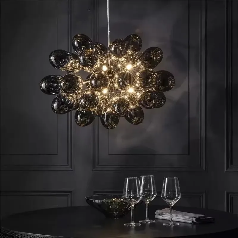 Led Balloon Light - バブルシャンデリアグレーガラスペンダントランプリビングルームベッドルーム高級家の装飾ガラスペンダントライト