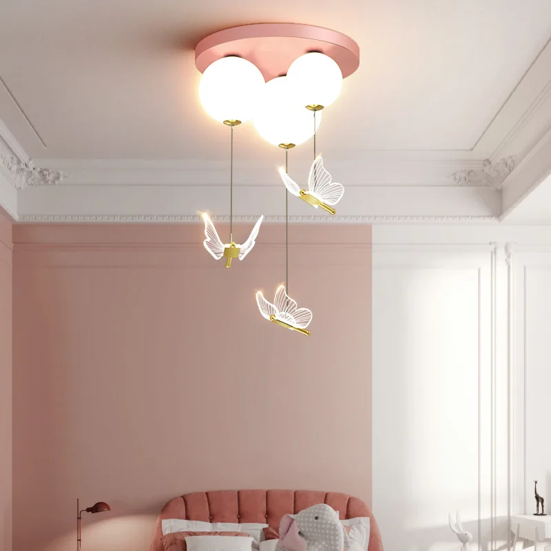 Led Balloon Light - バルーンバタフライLEDシーリングライト、女の子の寝室用ロマンチックプリンセスランプ、子供ベビー子供部屋用暖かい装飾シーリングランプ