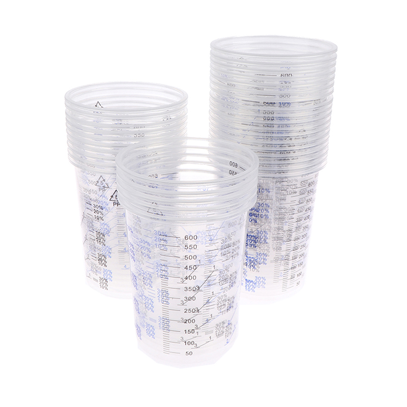 50個入り 600ml 計量済みプラスチック製塗料混合カップ - Plastic Cup 50Pcs のレビューと価格