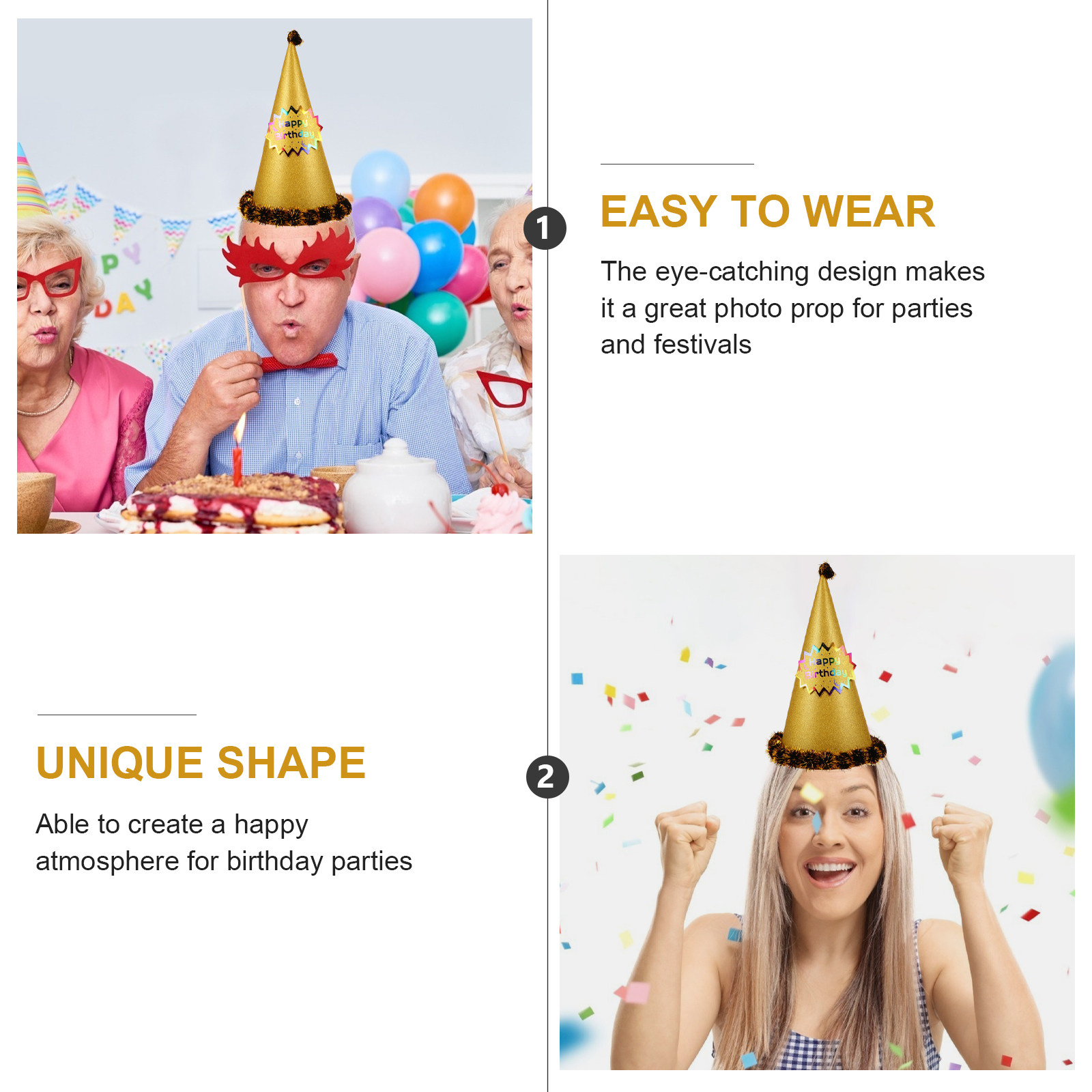 金色のラメが散りばめられた円錐形のパーティーハット。誕生日の - Party Hat Cone のレビューと価格