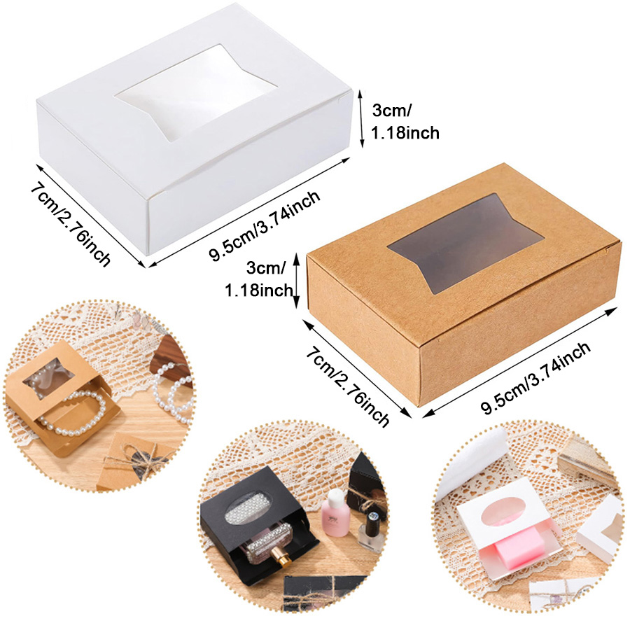 10個の小さな長方形クラフト紙ボックス、透明な窓付き、ミニソ - Event Party Box のレビューと価格