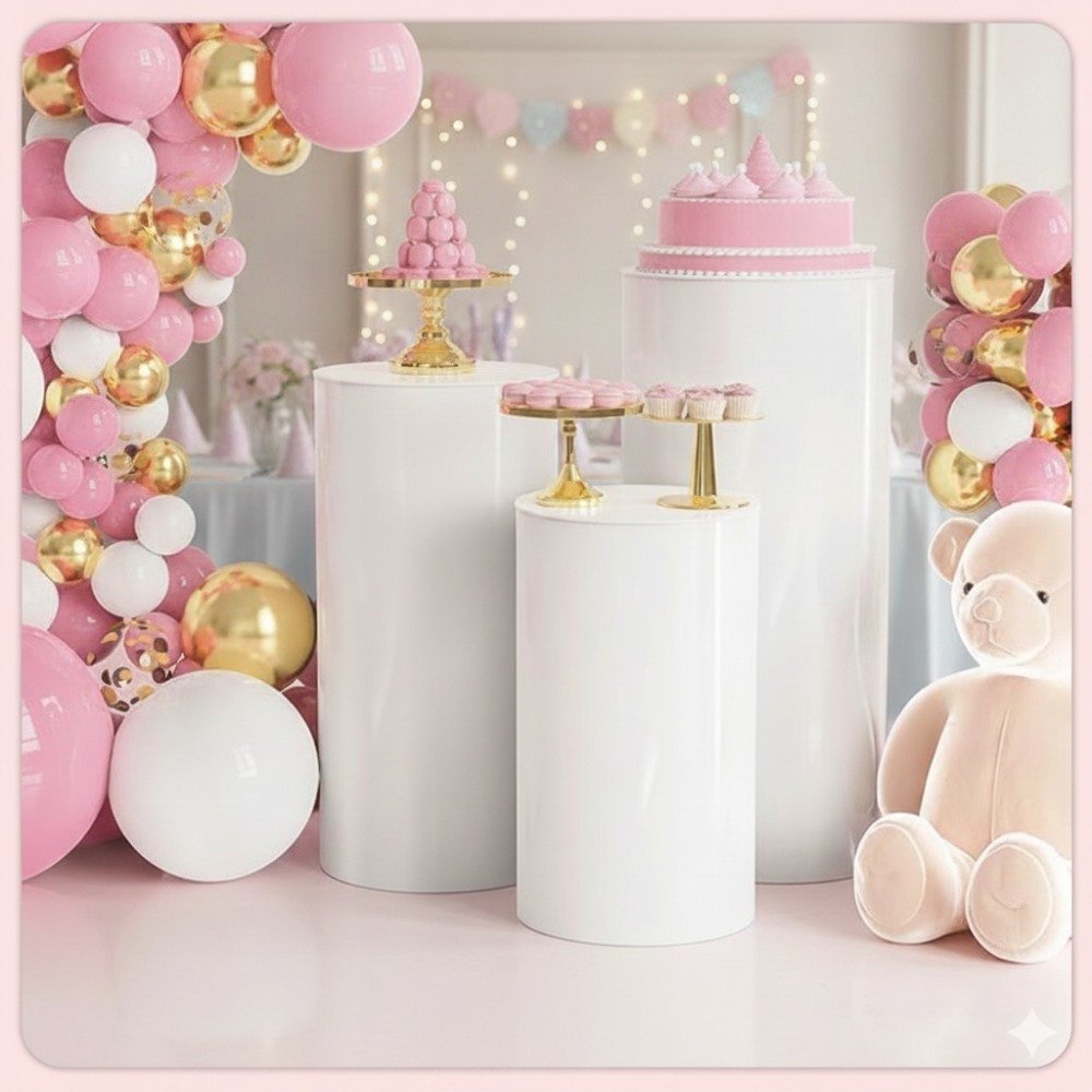 3/5個入り ホワイトシリンダー台座、ウェディングパーティー - Dessert Table Backdrop のレビューと価格