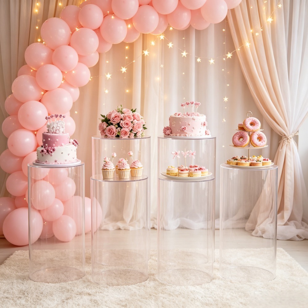 3/5個入り ホワイトシリンダー台座、ウェディングパーティー - Dessert Table Backdrop のレビューと価格
