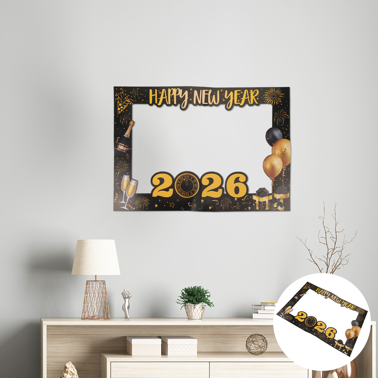 大型手持ち段ボール製新年フォトブースフレーム 2026年カウ - Photo Booth Frame のレビューと価格
